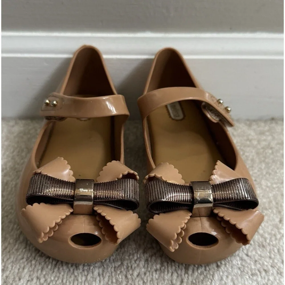 Mini Melissa Ultra Girl Sweet Shoe Toddler 9 Tan/Metal Bow